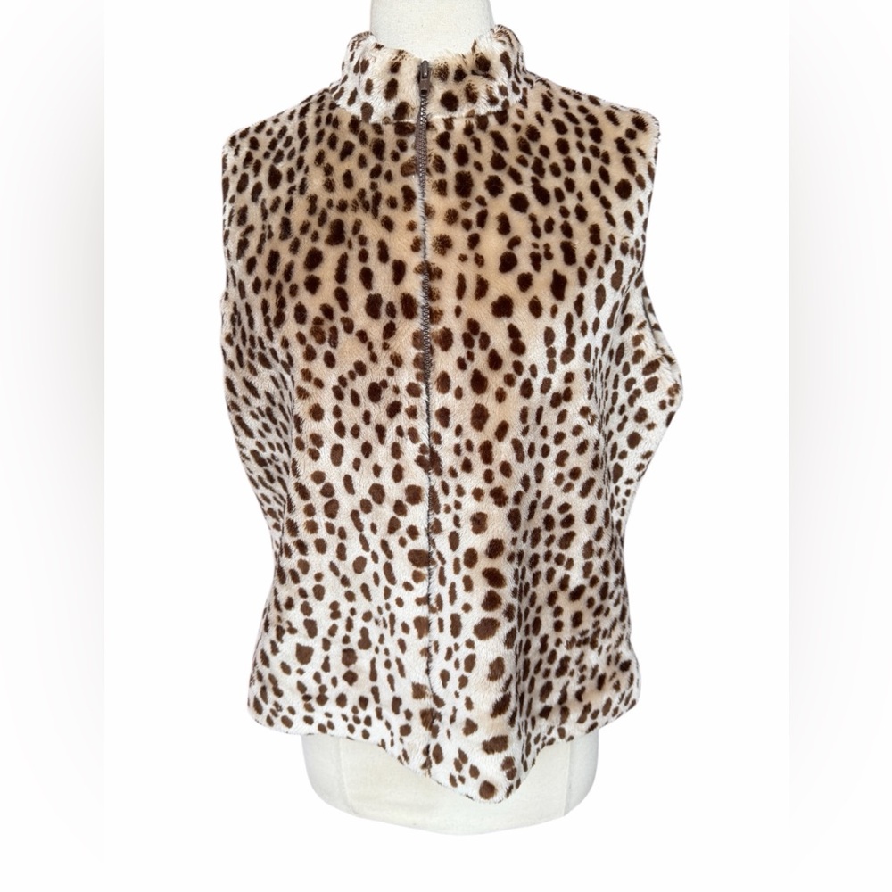 Late 1990s/Y2K Xhilaration Leopard Print Faux Fur Full Zip Stand Up Mock Neck Ve